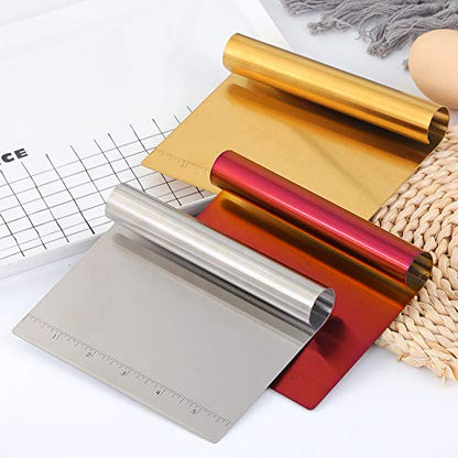 Stainless Steel Multifunctional Flour Scraper Mirror Polished Cake & Pizza Cutter Dough & Pastry Cutter Baking Scale Scraper & Butter Knife With Scale Pastry Bread Separator (Silver) - color: Silver