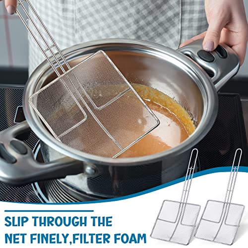 Mumufy 2 Pcs Square Fine Mesh Skimmer Spider Strainer Oil Skimmer for Deep Fryer Frying Scoop Stainless Steel Spider Strainer with Long Handle for Kitchen Swimming Pools Fried Food (6.7 x 6.7 Inch) - size: 6.7 x 6.7 Inch