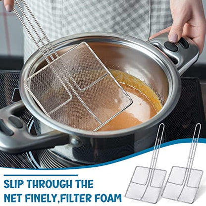 Mumufy 2 Pcs Square Fine Mesh Skimmer Spider Strainer Oil Skimmer for Deep Fryer Frying Scoop Stainless Steel Spider Strainer with Long Handle for Kitchen Swimming Pools Fried Food (6.7 x 6.7 Inch) - size: 6.7 x 6.7 Inch