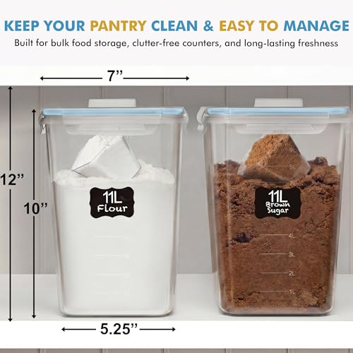 Shazo 2 PC (11L | 372 oz) Flour Sugar Storage Containers with Spout Lid & Easy Carry Handle - BPA Free Extra Large Airtight Food Storage Containers with Lids - Rice Canisters Sets for Kitchen & Pantry - color: Blue