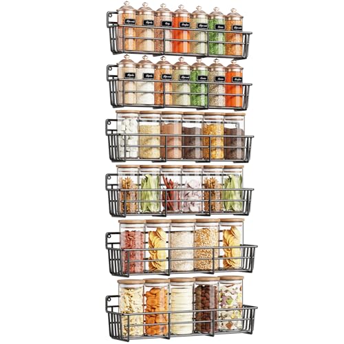 Mystozer Spice Rack wall mounted 6 Pack, Space-Saving Spice Organizer for Spice Jars and Seasonings,Screw or Adhesive Hanging Spice Rack Organizer for Your Kitchen Cabinet,or Pantry Door - color: Black, size: 6 Pack