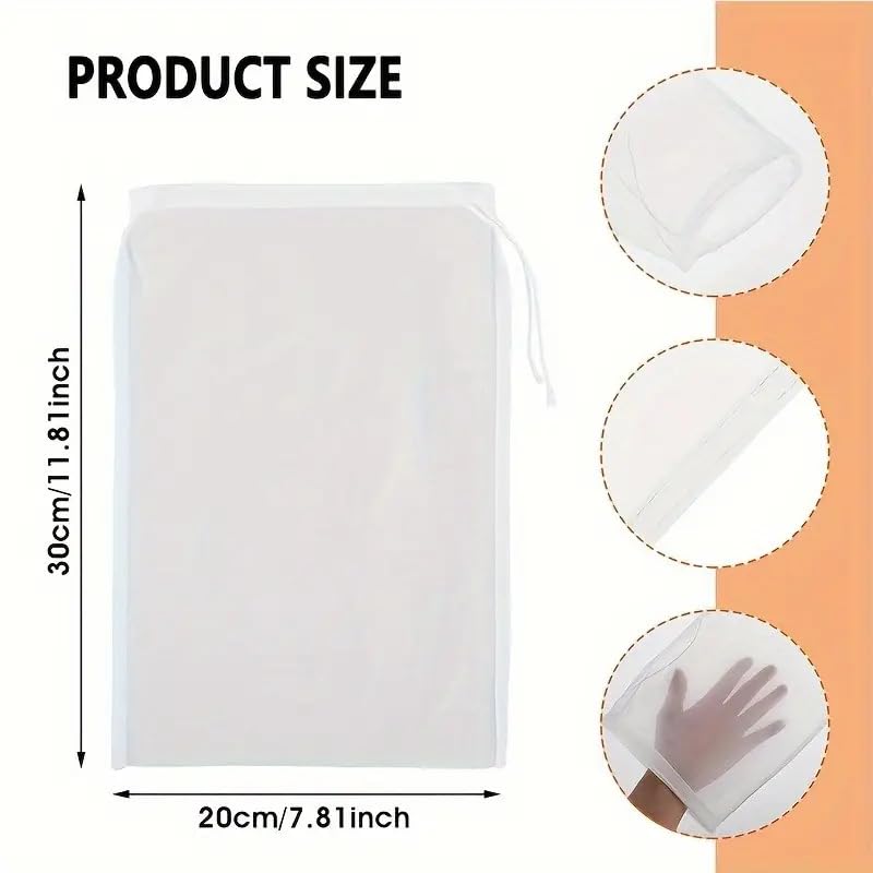2 Pcs Multi-Purpose Nylon Strainer Bags - Ultra Fine Mesh Filter for Soy Milk, Fruit Juice, Vegetable Juice, Wine Residue - Reusable Kitchen Tool for Straining and Food Prep