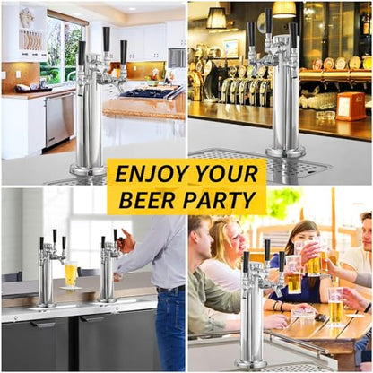 MRbrew Kegerator Tower Beer Tap Tower Dispenser 3 Faucet Beer Tower Draft Beer Dispenser Stainless Steel Keg Tap Tower 3'' Keg Tower Pre-assembled Line Beer Faucet Dispenser Kit For Home, Bar,Party - size: Three Tap Kegerator Tower