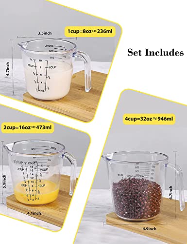 -BINGBING- Measuring Cups Set, Liquid Measuring Cups For 3 For Kitchen | BPA Free Plastic Set with Spout Multiple Measurement Scales, Cup, Ml and Oz, (Clear)