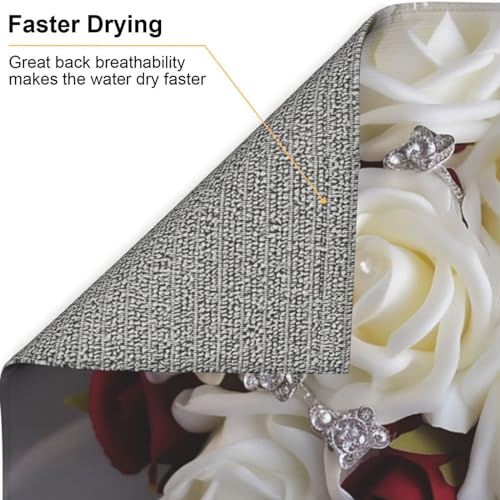 rose wedding flowers Print Dish Drying Mat for Kitchen Counter Ultra Absorbent Microfiber Dishes Drainer Mats Washable Drying Pads for Sinks 16 x 18 In - color: Rose Wedding Flowers