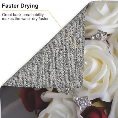 rose wedding flowers Print Dish Drying Mat for Kitchen Counter Ultra Absorbent Microfiber Dishes Drainer Mats Washable Drying Pads for Sinks 16 x 18 In - color: Rose Wedding Flowers