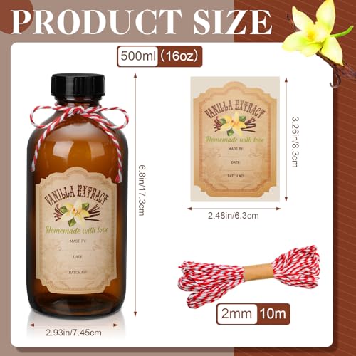 Uiifan 12 Pack Amber Glass Bottle Boston Round Bottles with Caps Refillable Vanilla Extract Jars Gift for Homemade Vanilla Extract Making, Brewing, Kombucha, Oil & Long-term Liquid Storage(16 oz) - size: 16 Ounces