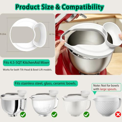 Silicone Flour Funnel with Pouring Shield for KitchenAid 4.5-5QT Mixer - color: White