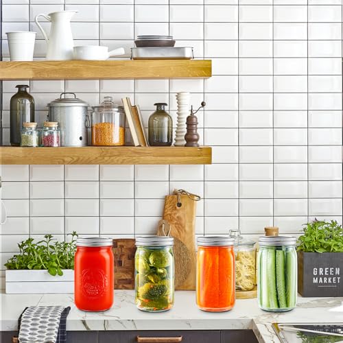 Miuyhji Wide Mouth Mason Jars 32 oz with Lids [9-Pack], Canning Jars with Metal Airtight Lids and Bands, 32 oz Glass Jars for Fermenting, Pickling, Freezing, Preserving, Meal Prep, Jar Décor - size: 32 oz-9Pcs (Clear)