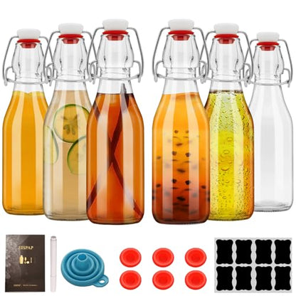 6 Pack Swing Top Glass Bottles 8.5 oz,Flip Top Beer Brewing Bottles for Kombucha, Homemade, Kefir, Water, Beverages, Soda, Oil, Vinegar, Fermentation,Limoncello