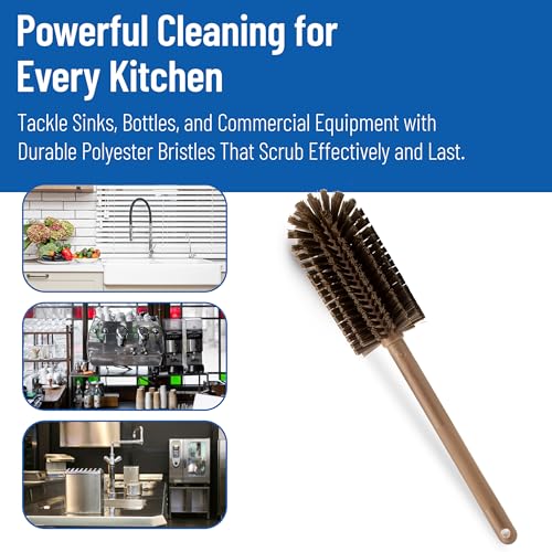 SPARTA Large Water Bottle Brush Ideal for Wide-Mouth Jars, Bottles and Tumblers, Dishwashing Tool with Handle for Home and Commercial Kitchens, Plastic, 16 Inches, Brown