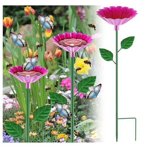 Tandefio Bee Bath Watering Station, 25 x 2.6 Inch, Metal Flower Bee Feeder for Garden, Colorful Butterfly Feeder & Outdoor Pollinator Station for Birds, Bees & Butterflies(1 Pcs,Rose Red) - color: Rose Red