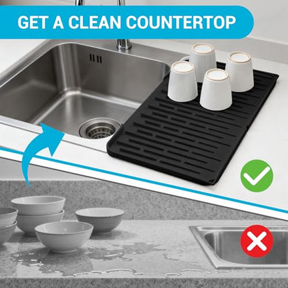 Foldable Silicone Dish Drying Mat for Kitchen Counter & Sink - Quick Dry, Space Saving, Non-Slip Pad for Small Apartments & Coffee Bar Black - color: Black