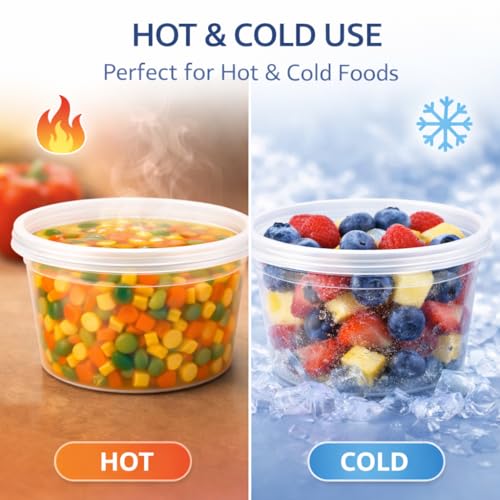16 oz [24-Pack] Microwavable Plastic Deli Food Storage Containers with Lids | BPA Free, leak-resistant, stackable and freezer-safe design helps keep food fresh and secure - size: 16 oz - 24 Pack