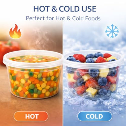 16 oz [24-Pack] Microwavable Plastic Deli Food Storage Containers with Lids | BPA Free, leak-resistant, stackable and freezer-safe design helps keep food fresh and secure - size: 16 oz - 24 Pack