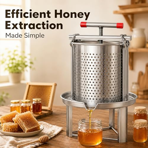 Honey Press Extractor Machine, 3.5 Gallon Stainless Steel Manual Beekeeping Tool Easy to Use Multi-Purpose Honey Wax Fruit Press for Home Use