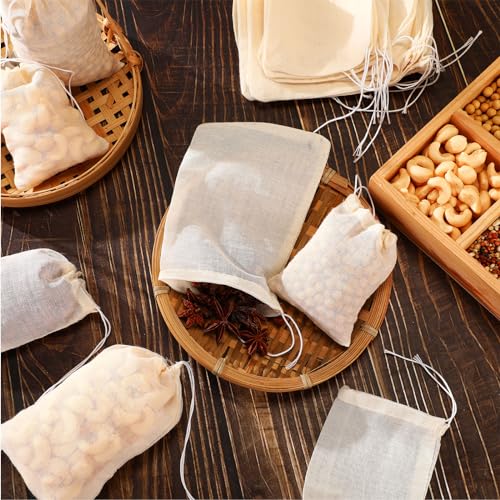 Boao 24 Pcs Spice Cooking Cheesecloth Bags for Straining Reusable Empty Tea Drawstring Soup Muslin Bags(3 x 4 Inch, 4 x 6 Inch) - size: 3 x 4 Inch, 4 x 6 Inch