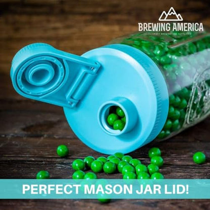 Brewing America Glass Mason Jar Pitcher with Lid, 1 Quart (32 oz) with Teal Wide Mouth Pour Lid, for Smoothie, Boba Cup, Sun Tea, Cold Coffee Glass Tumbler, 2-Pack - color: Teal