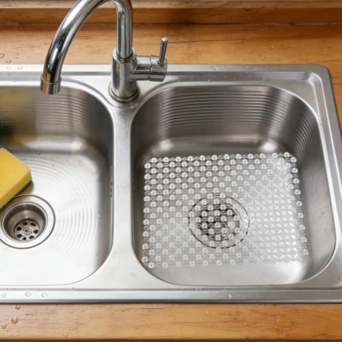 Hemobllo Sink Protectors for Kitchen, PVC Kitchen Mats Protector for Bottom of Farmhouse Sink And Dishes, Countertop Dish Drying Mat and Shelf Liner for Bathroom Counter, 15.75"x11.81"