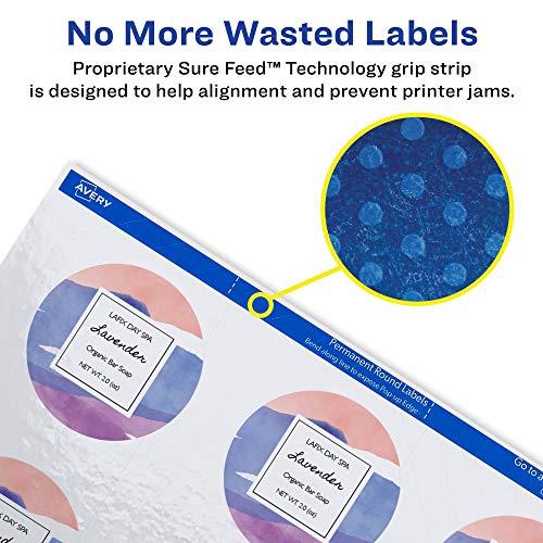 Avery Printable Round Labels with Sure Feed, 2.5" Diameter, Glossy White, 90 Customizable Labels (22830) - color: Glossy White, size: 2.5", style: 90 labels