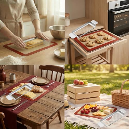 Butter Slicer Cutter,Cheese Cutters for Block Cheese, Butter Slicer with Silicone Baking Mat kit for Butter Squares, Stainless Steel Cutter