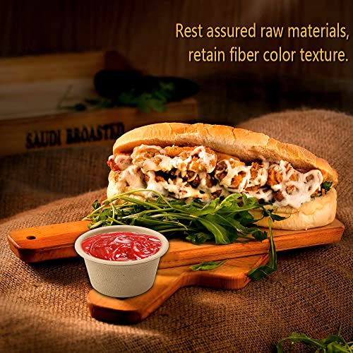 LeonBach 100 Pack Natural Bagasse Fiber Bowls 2oz Disposable Paper Cups Microwavable Safe Sample Snack Charcuterie Serving Cups Disposable Ramekins for Sauce Portion Condiment Ice Cream Desserts - color: Brown, style: 2oz-100 Pack