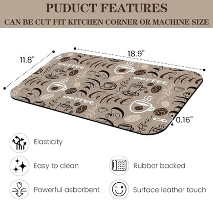 Coffee Mat - 12x19 Inch Countertop Absorbent Draining Pad for Coffee Maker, Espresso Machine & Dish Drying - color: Coffee-2