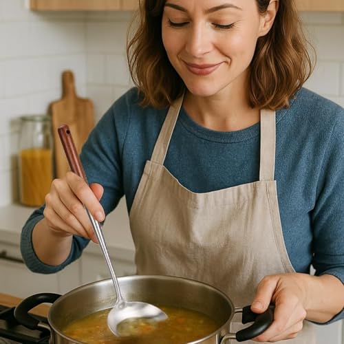 Soup Ladle, Ladle, 16.14 Inches Stainless Steel Ladle, Wooden Ladle Spoon for Cooking Serving, 4.5 Ounce