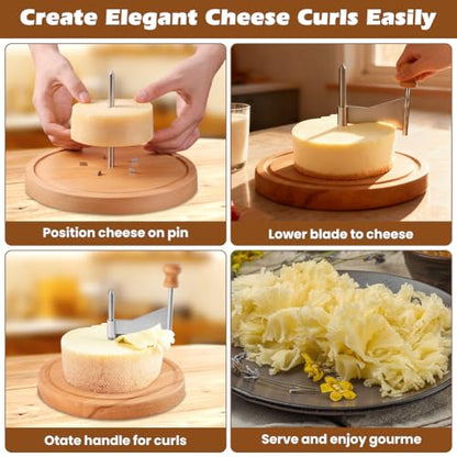 Cheese Curler Wheel, Stainless Steel Cheese Shaver with Sharp Blade Wood Base for Create Beautiful Rose, Ideal Cutter for Tete de Moine Curler and Chocolate Shavings and Curls