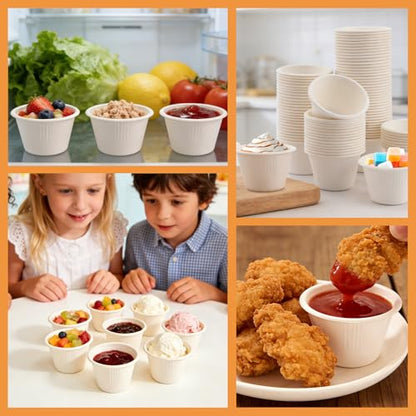 LeonBach 150 Pack 4oz Natural Bagasse Fiber Sauce Cups, Compostable Small Disposable Paper Dipping Bowls Biodegradable Condiment Portion Sample Snack Charcuterie Serving Tasting Cups, White - color: White, style: 4oz-150 Pack