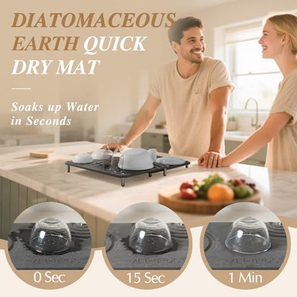 VERIFOST 2025 2PCs Large Drying Stone for Kitchen Counter, Stone Drying Mat for Kitchen Counter, Quick Drying Matt Kitchen Counter, Diatomaceous Earth Dish Mat with Non-slip Feet Midnight Gray - color: Midnight Gray