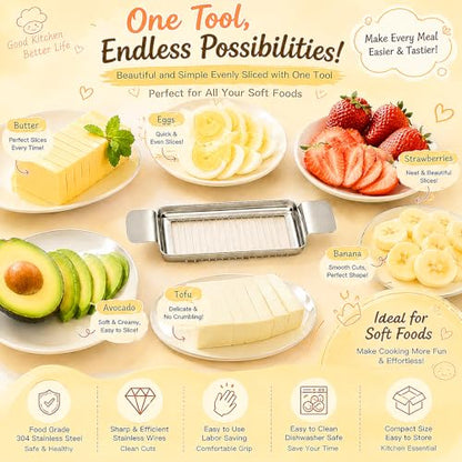 JAYVAR Cheese Slicer and Butter Cutter, 304 Stainless Steel Wire | Multifunctional Cheese Slicers for Block Cheesees, Handheld Butters Slicers Cutter, for Egg Slicing, Dishwasher Safe