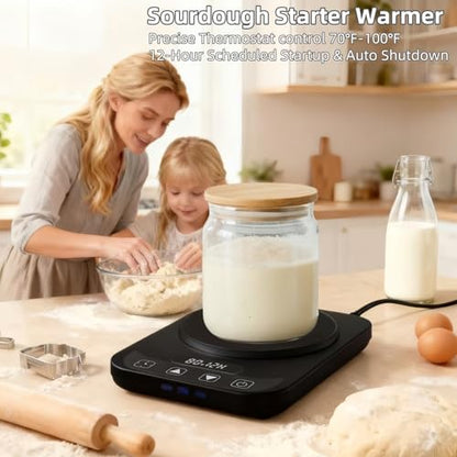 Sourdough Starter Warmer Mat | Precise 1°F Thermostat 70-100°F | 12H Auto Timer | Cooking Heating Pad for Bread Baking, Yogurt Making & Home Baking - color: Black