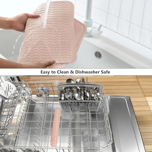 ZLR 4-in-1 Silicone Mat 12" x 12" / 305 x 306mm Square - Dish Drying Mat, Air Fryer Mat, Coffee Maker Pad & Heat Resistant Trivet (up to 450°F) - Non-Slip Food-Grade BPA-Free (Peach Pink) - color: Peach Pink, size: 12" x 12"