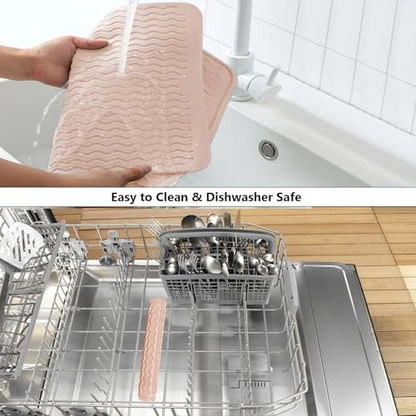 ZLR 4-in-1 Silicone Mat 12" x 12" / 305 x 306mm Square - Dish Drying Mat, Air Fryer Mat, Coffee Maker Pad & Heat Resistant Trivet (up to 450°F) - Non-Slip Food-Grade BPA-Free (Peach Pink) - color: Peach Pink, size: 12" x 12"