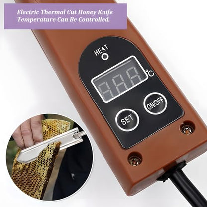 Electric Uncapping Knife with Memory Function, Stainless Steel Honey Harvesting Tool, Automatic Temperature Control for Clean Beeswax Cutting, Beekeeping Equipment for Apiary