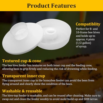 AOIT Rapid Bee Feeder for Outside Beekeepers Feeding-Round Hive Top Feeder, Beekeeping Supplies Bee Water Drinking Bowl for 8-or-10 Frame Hives, 2 Pack