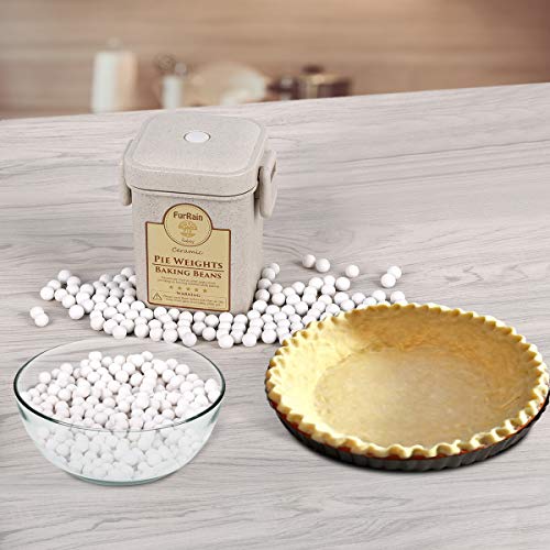 FurRain Ceramic Pie Weights Reusable 10mm Baking Beans Pie Crust Weights Natural Ceramic Stoneware with Wheat Straw Container - size: 1PCS (2 LB)