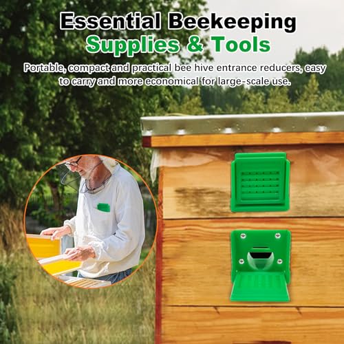 Bee Hive Entrance Reducer, 6 Pack Plastic Beehive Entrance Reducer,Green Square Beehive Travel Gate, Portable Bee Hive Mouse Guard, Bee Hive Ventilation Window,Year Around Beekeeping Supplies Tools - color: Green-6pcs