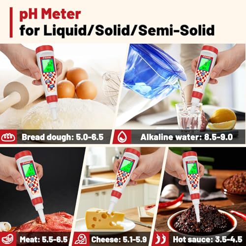UIUZMAR Food pH Meter Digital pH Tester for Food Fermentation Spear pH Probe for Sourdough and Bread Dough Food Acidity Tester Professional pH Reader for Solid and Liquid - color: Red