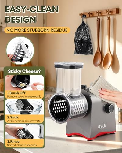 Upgraded 300W Electric Cheese Grater with 5 Stainless Steel Blades, Cheese Shredder Electric for Slicing, Shredding & Grinding Vegetables, Fruits and Nuts,Easy One-Touch - color: 5 Blades