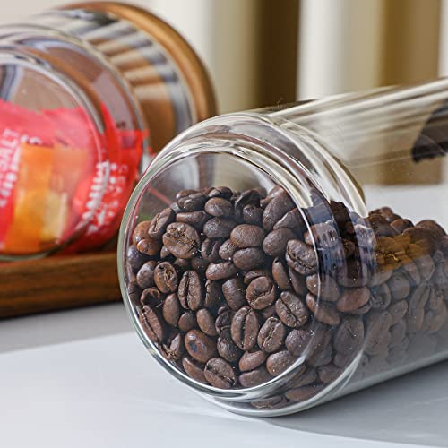 15 OZ Glass Jars with Airtight Acacia Wood Lids, 4 PCS | Kitchen Storage Container, High Borosilicate Glass Canisters for Tea, Sugar, Coffee Beans