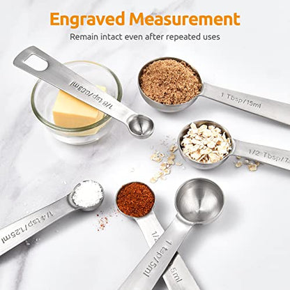 Measuring Spoons: U-Taste 18/8 Stainless Steel Measuring Spoons Set of 6 Piece: 1/8 tsp, 1/4 tsp, 1/2 tsp, 1 tsp, 1/2 tbsp & 1 tbsp Dry and Liquid Ingredients - size: S-6 pcs
