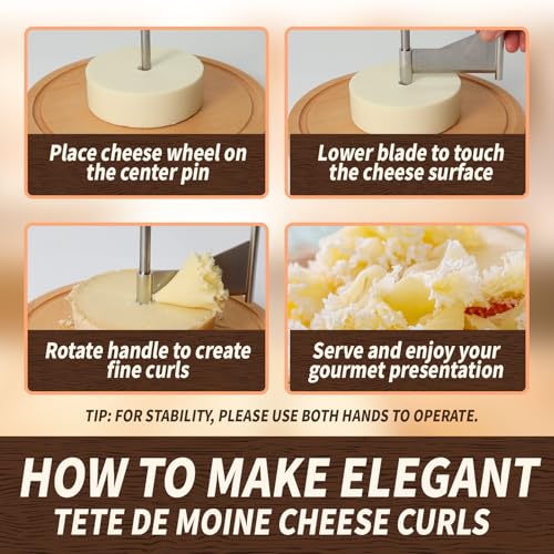 Cheese Curler Beech Wood-Stainless Steel - Best for Tete de Moine Curler and Chocolate Shavings and curls, Girolle Cheese Curler & shaver