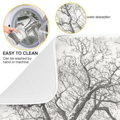 Bare Trees Gray Dish Drying Mat for Kitchen Counter Super Absorbent Draining Mat with Non-slip Backed Sink Tray Mat for Dish Bottles Cups Bowl Countertops Sinks Draining Racks