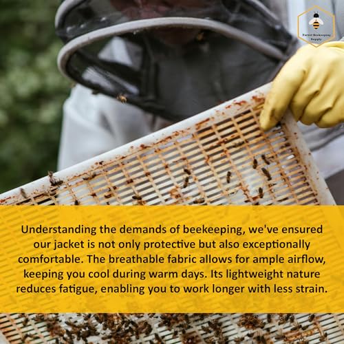 Beekeeping Jacket with Fencing Veil and Gloves, Cotton Bee Jacket for Men and Women, Heavy-Duty Brass Zippers - size: XL