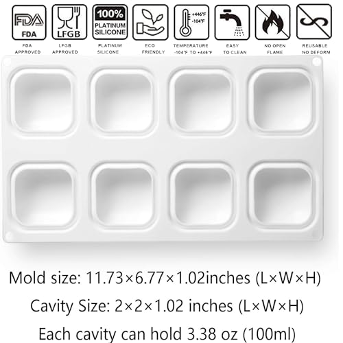 OCPO KITCHEN Square Silicone Mold for Baking Mousse Cake, 3D Silicone Mold for Baking Cheese Cakes Dessert Pastry Chocolate Pudding Ice Cream Handmade Soap Mold (8-Cavity) - style: Square (8-Cavity)