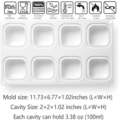 OCPO KITCHEN Square Silicone Mold for Baking Mousse Cake, 3D Silicone Mold for Baking Cheese Cakes Dessert Pastry Chocolate Pudding Ice Cream Handmade Soap Mold (8-Cavity) - style: Square (8-Cavity)