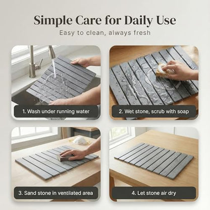Stone Drying Mat for Kitchen Counter, Extra Large Stone Dish Drying Mat 23.6 x 15.5 in, Quick Drying Matt Kitchen Counter for Dishes, Soapstone Dish Mat, Quick Dry Gray Diatomite Sink Pad