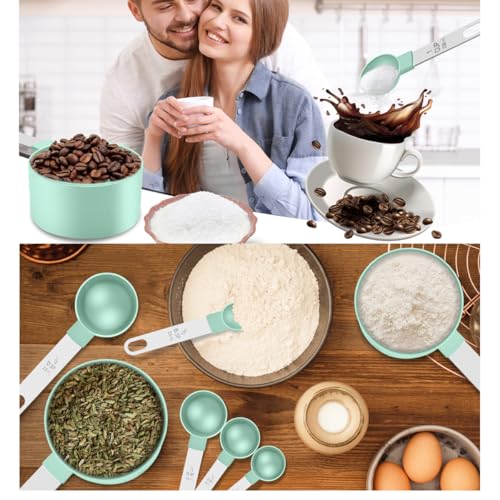 10Pcs Measuring Cups & Spoons Set, Stackable Cups and Spoons, Nesting Measure Cups with Stainless Steel Handle, Kitchen Gadgets for Cooking & Baking (Green) - color: Green